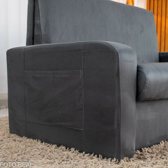 Sof� Cama Daiane Veludinho Chumbo 250 com Ba� - 1,40m