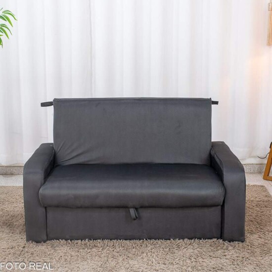 Sof� Cama Daiane Veludinho Chumbo 250 com Ba� - 1,40m