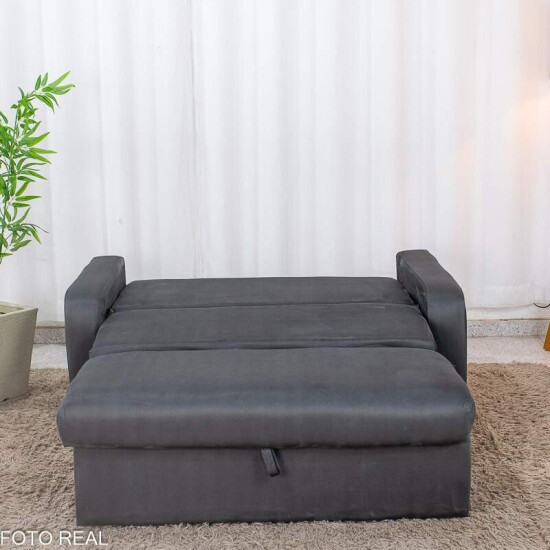 Sof� Cama Daiane Veludinho Chumbo 250 com Ba� - 1,40m