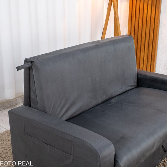 Sof� Cama Daiane Veludinho Chumbo 250 com Ba� - 1,40m