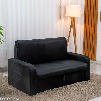 Sof� Cama Daiane Larg. 1.40m C/Ba� Veludinho Preto 379/451