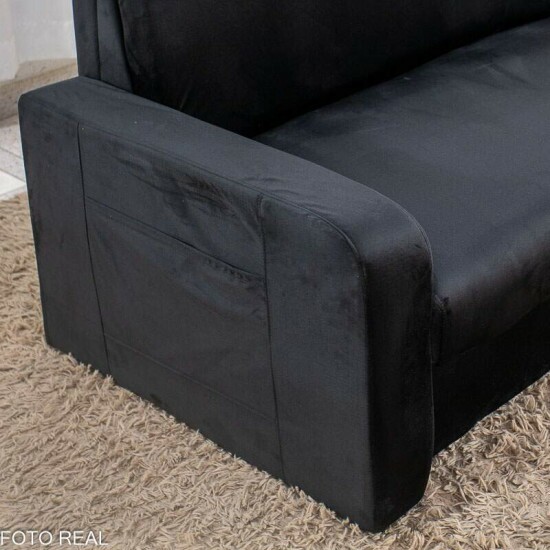 Sof� Cama Daiane Larg. 1.40m C/Ba� Veludinho Preto 379/451