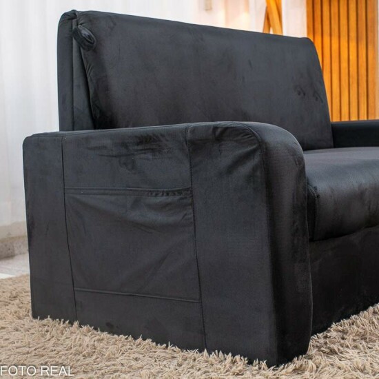 Sof� Cama Daiane Larg. 1.40m C/Ba� Veludinho Preto 379/451