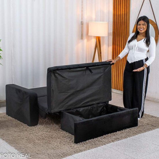 Sof� Cama Daiane Larg. 1.40m C/Ba� Veludinho Preto 379/451