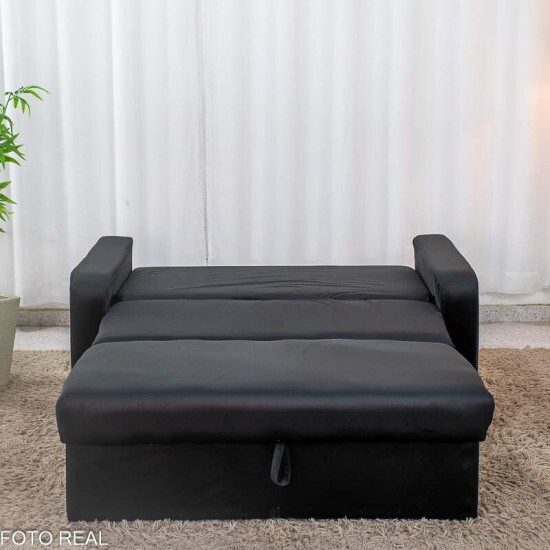 Sof� Cama Daiane Larg. 1.40m C/Ba� Veludinho Preto 379/451
