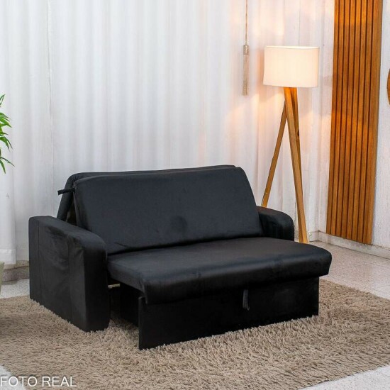 Sof� Cama Daiane Larg. 1.40m C/Ba� Veludinho Preto 379/451