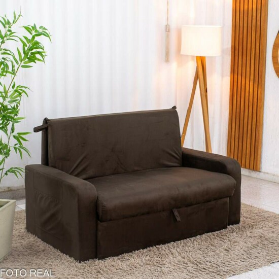 Sof� Cama Daiane Larg. 1.40m C/Ba� Veludinho Marrom 256