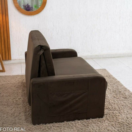 Sof� Cama Daiane Larg. 1.40m C/Ba� Veludinho Marrom 256
