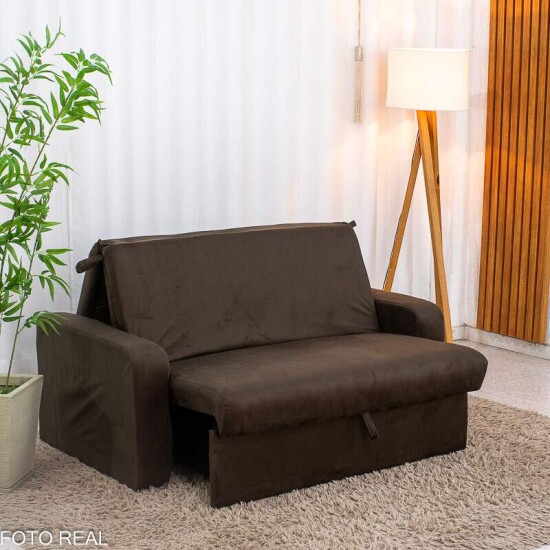 Sof� Cama Daiane Larg. 1.40m C/Ba� Veludinho Marrom 256