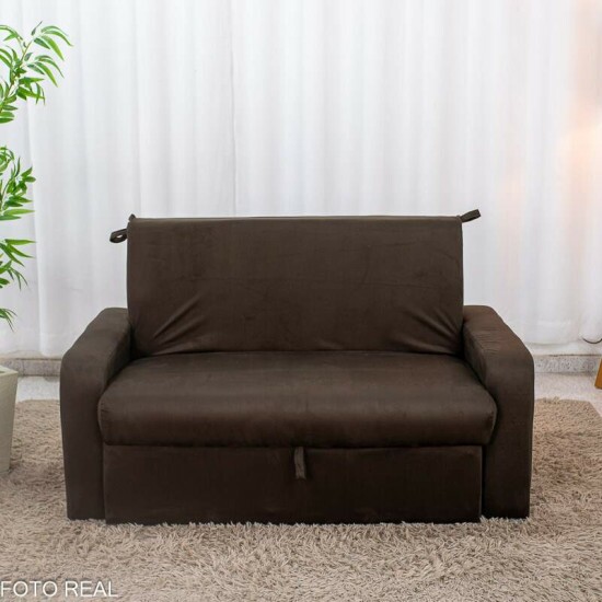 Sof� Cama Daiane Larg. 1.40m C/Ba� Veludinho Marrom 256