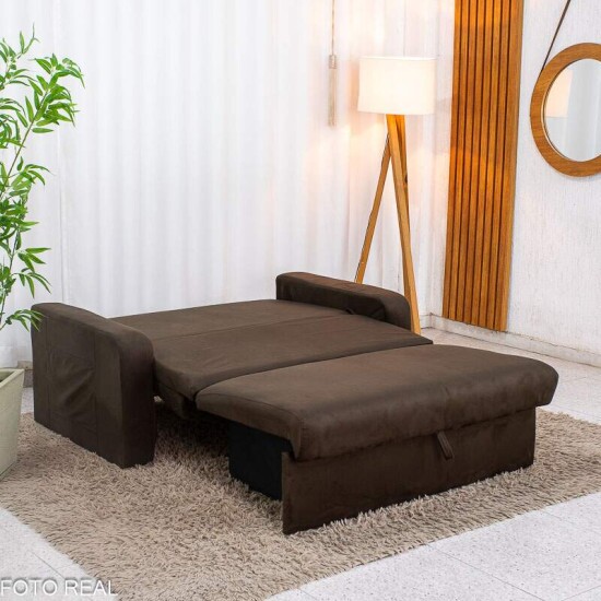 Sof� Cama Daiane Larg. 1.40m C/Ba� Veludinho Marrom 256