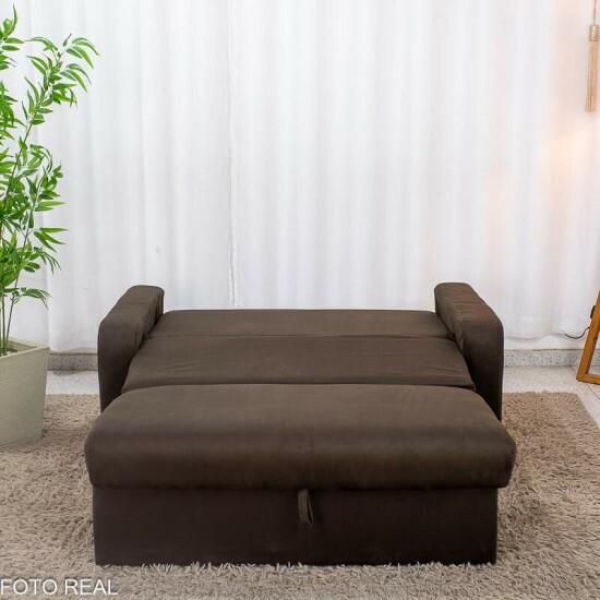 Sof� Cama Daiane Larg. 1.40m C/Ba� Veludinho Marrom 256