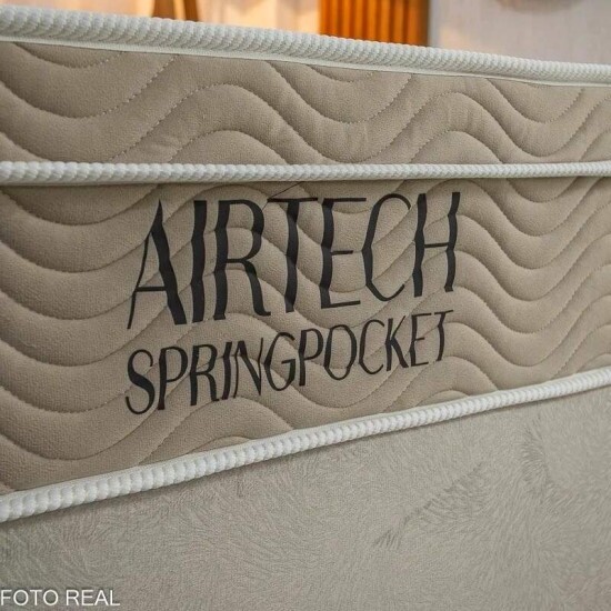 Colch�o Casal Airtech Springpocket Molas Ensacadas - Ortobom + Box Casal Sued Bege - Ortobel 138x188x62 | Suporta at� 240kg
