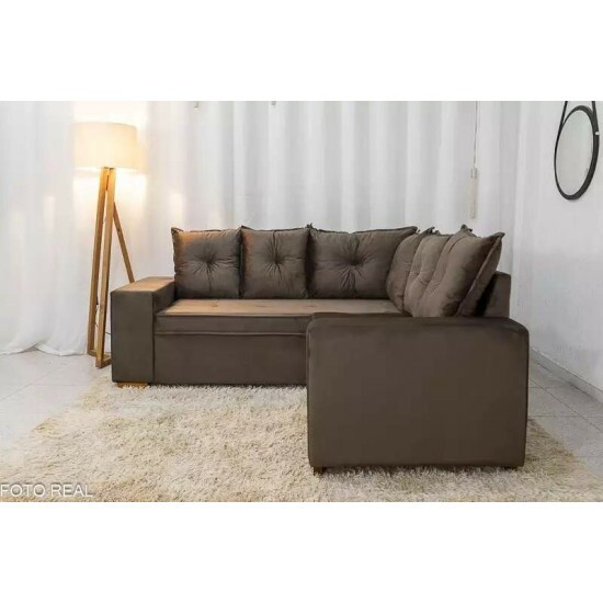Sof� Canto 5 lugares Cuiab� Veludo Marrom 815