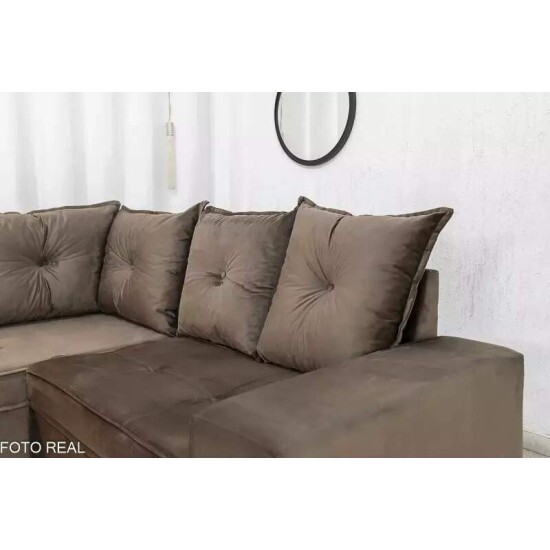 Sof� Canto 5 lugares Cuiab� Veludo Marrom 815