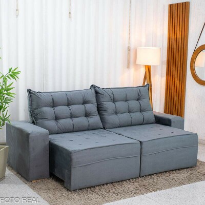 Sof� Retr�til Reclin�vel Vit�ria 2.30m Veludo Cinza 814
