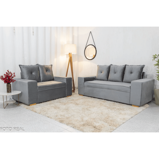 Sof� 3 e 2 lugares Aracaju Veludo Cinza 814