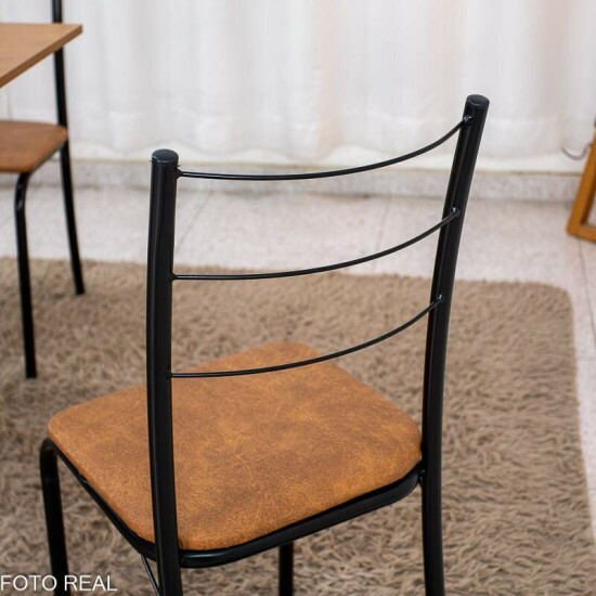Conjunto Mesa Belize Quadrada 68x68 Naturale Base �rion Preto Fosco + 4 Cadeiras Belize Korino Marrom - Tubo Minas