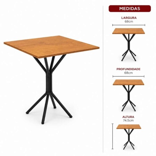 Conjunto Mesa Belize Quadrada 68x68 Naturale Base �rion Preto Fosco + 4 Cadeiras Belize Korino Marrom - Tubo Minas