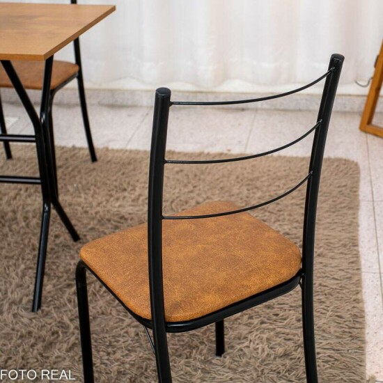 Mesa de Cozinha Belize Tampo MDF 90x58 Naturale Base Nexus Preto Fosco + 4 Cadeiras Belize Korino Marrom | Tubo Minas