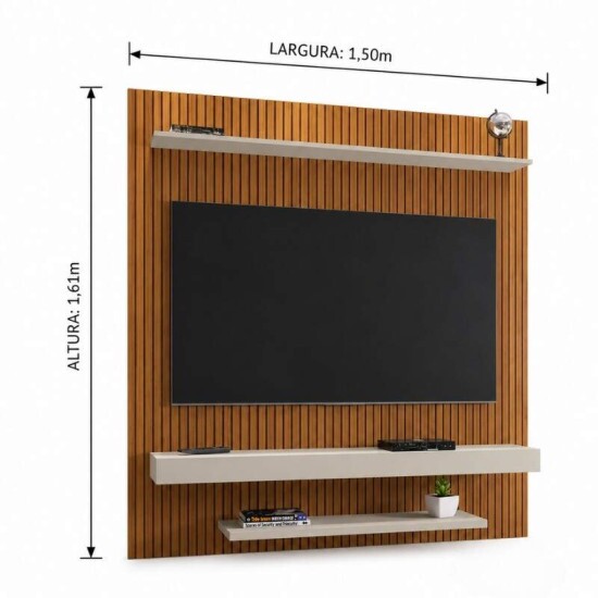 Painel Leme Larg. 1.50m Impress�o Ripada 3D Ripado Naturalle/Off White para TV at� 60\\\" - Bechara