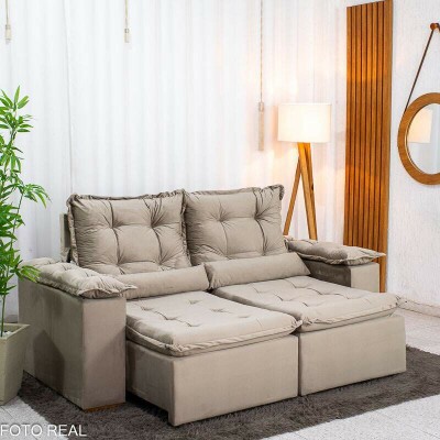 Sof� Retr�til Reclin�vel Gr�cia 2.00m Veludo Capuccino - Sem Caixa