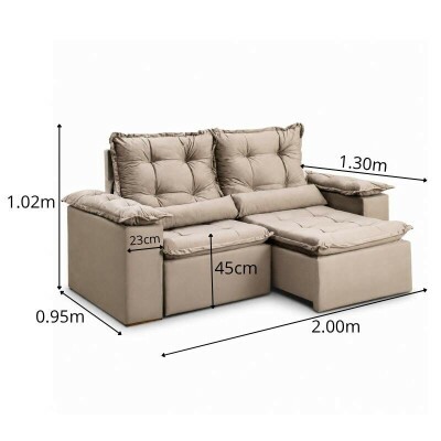 Sof� Retr�til Reclin�vel Gr�cia 2.00m Veludo Capuccino - Sem Caixa