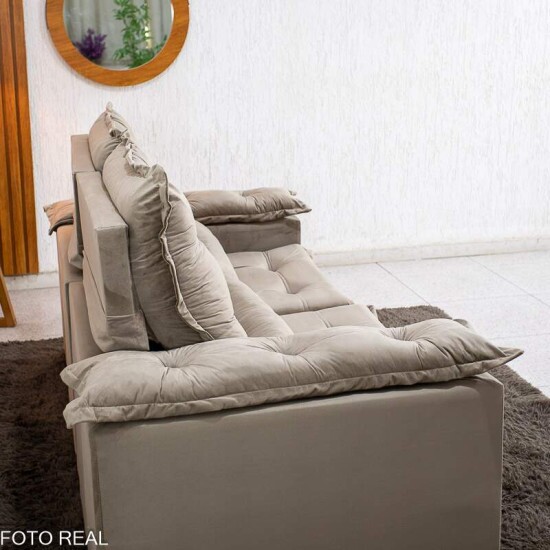 Sof� Retr�til Reclin�vel Gr�cia 2.00m Veludo Capuccino - Sem Caixa