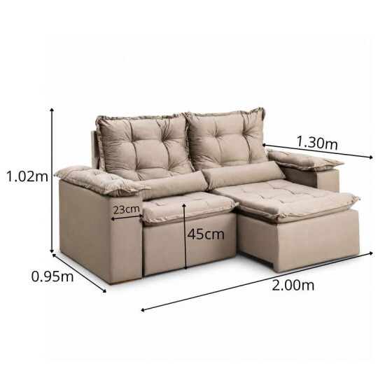 Sof� Retr�til Reclin�vel Gr�cia 2.00m Veludo Capuccino - Sem Caixa