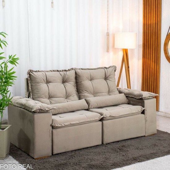 Sof� Retr�til Reclin�vel Gr�cia 2.00m Veludo Capuccino - Sem Caixa