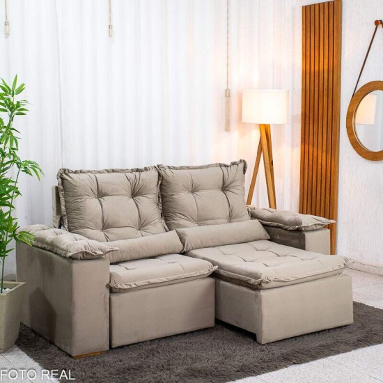Sof� Retr�til Reclin�vel Gr�cia 2.00m Veludo Capuccino - Sem Caixa