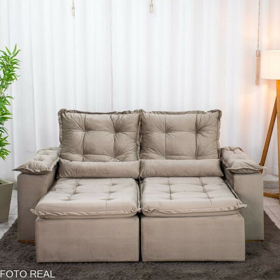 Sof� Retr�til Reclin�vel Gr�cia 2.00m Veludo Capuccino - Sem Caixa