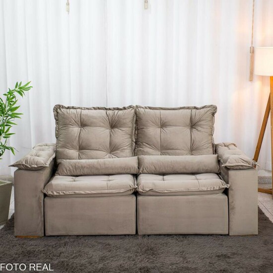 Sof� Retr�til Reclin�vel Gr�cia 2.00m Veludo Capuccino - Sem Caixa