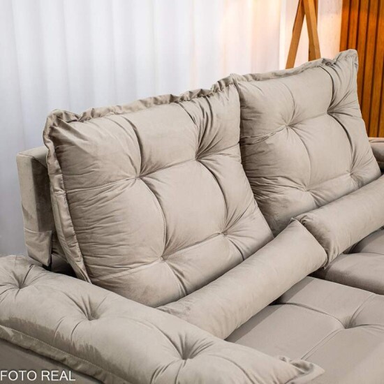 Sof� Retr�til Reclin�vel Gr�cia 2.00m Veludo Capuccino - Sem Caixa