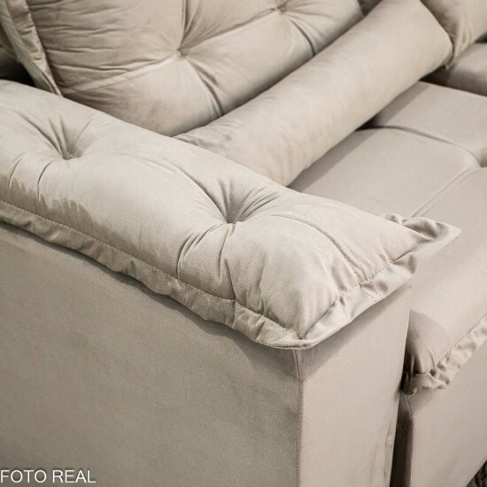 Sof� Retr�til Reclin�vel Gr�cia 2.00m Veludo Capuccino - Sem Caixa