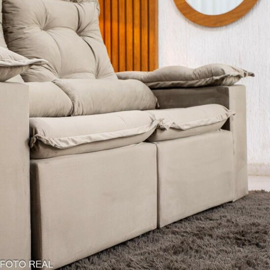 Sof� Retr�til Reclin�vel Gr�cia 2.00m Veludo Capuccino - Sem Caixa