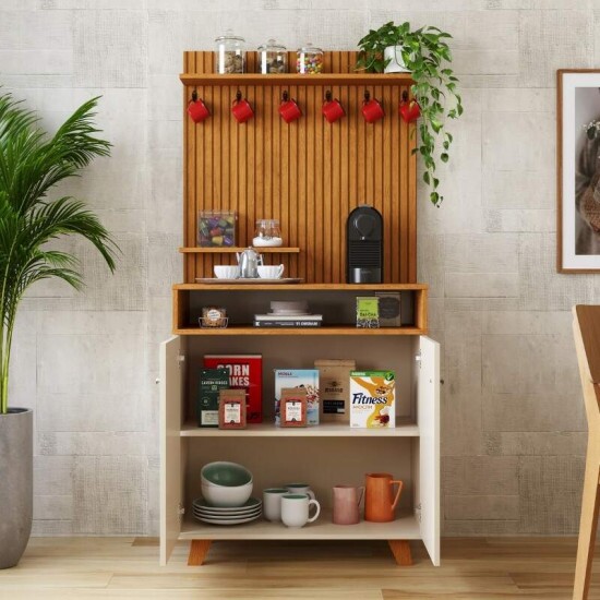 Cantinho do Caf� Star Larg. 0.77m Off White/Nature C/Detalhe Ripado em Impress�o 3D - JA M�veis