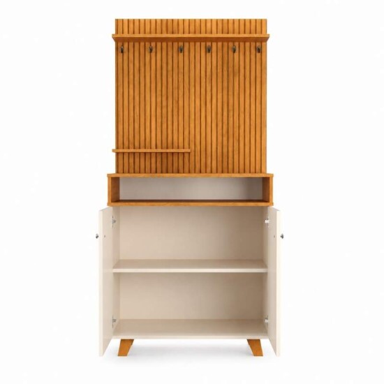 Cantinho do Caf� Star Larg. 0.77m Off White/Nature C/Detalhe Ripado em Impress�o 3D - JA M�veis