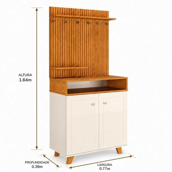 Cantinho do Caf� Star Larg. 0.77m Off White/Nature C/Detalhe Ripado em Impress�o 3D - JA M�veis