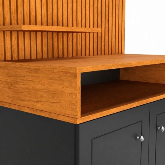 Cantinho do Caf� Star Larg. 0.77m Preto/Nature C/Detalhe Ripado em Impress�o 3D - JA M�veis