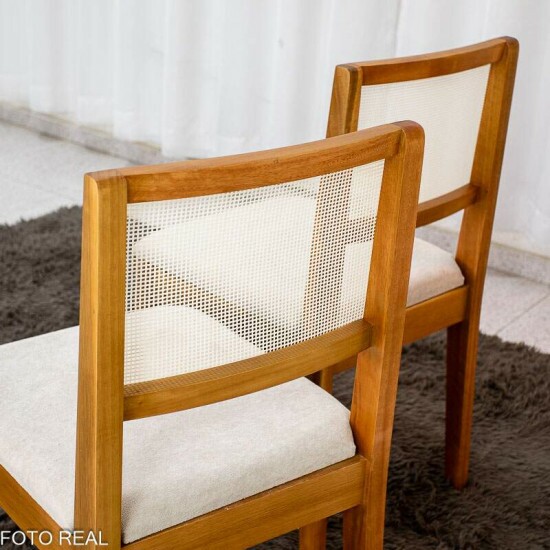 Caixa 2 Cadeiras Cantiga Boucle Bege Madeira Maci�a - Bechara