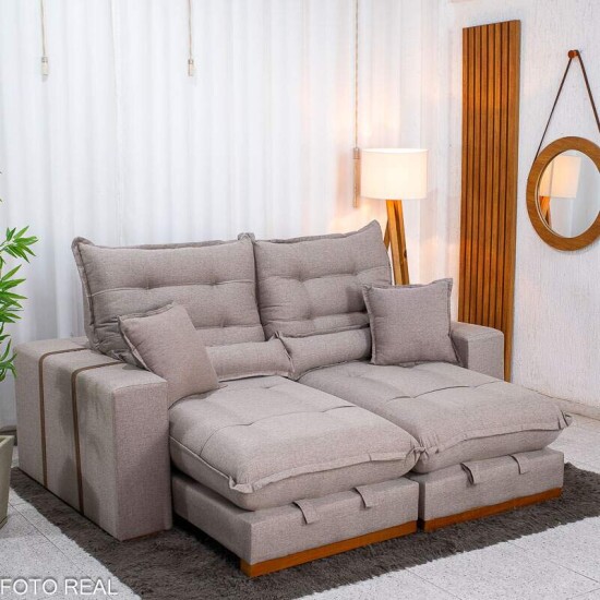 Sof� Retr�til Reclin�vel M�naco 2.10m Linho Capuccino - Molas Ensacadas