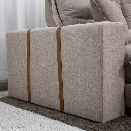 Sof� Retr�til Reclin�vel M�naco 2.10m Linho Capuccino - Molas Ensacadas