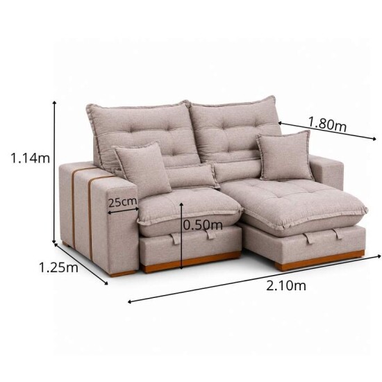 Sof� Retr�til Reclin�vel M�naco 2.10m Linho Capuccino - Molas Ensacadas