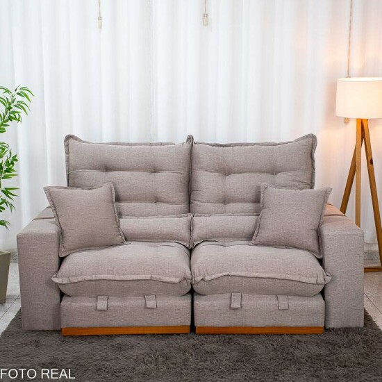Sof� Retr�til Reclin�vel M�naco 2.10m Linho Capuccino - Molas Ensacadas
