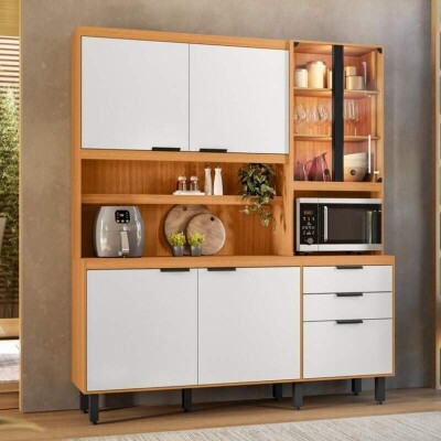 Kit Cozinha Murano Larg. 1.82m Freij�/Off White 7 Portas 2 Gavetas e Ilumina��o em LED - Poliman