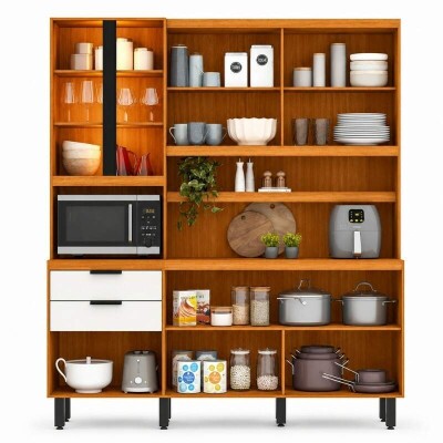 Kit Cozinha Murano Larg. 1.82m Freij�/Off White 7 Portas 2 Gavetas e Ilumina��o em LED - Poliman