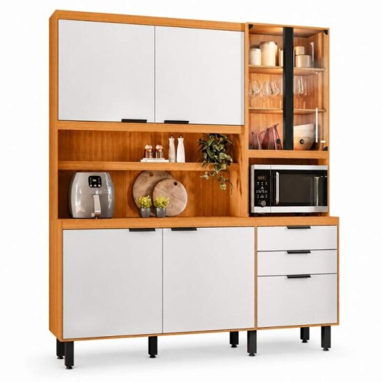 Kit Cozinha Murano Larg. 1.82m Freij�/Off White 7 Portas 2 Gavetas e Ilumina��o em LED - Poliman