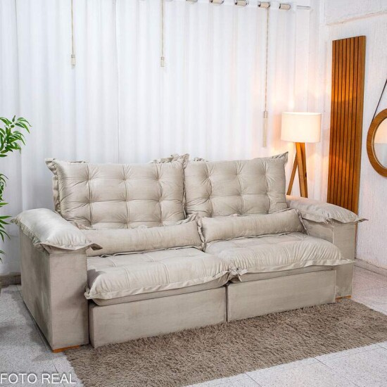 Sof� Retr�til Reclin�vel Maldivas 2.50m Veludo Bege A32