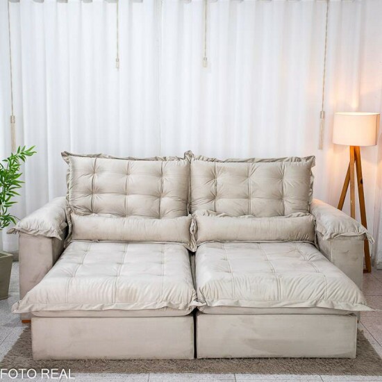 Sof� Retr�til Reclin�vel Maldivas 2.50m Veludo Bege A32